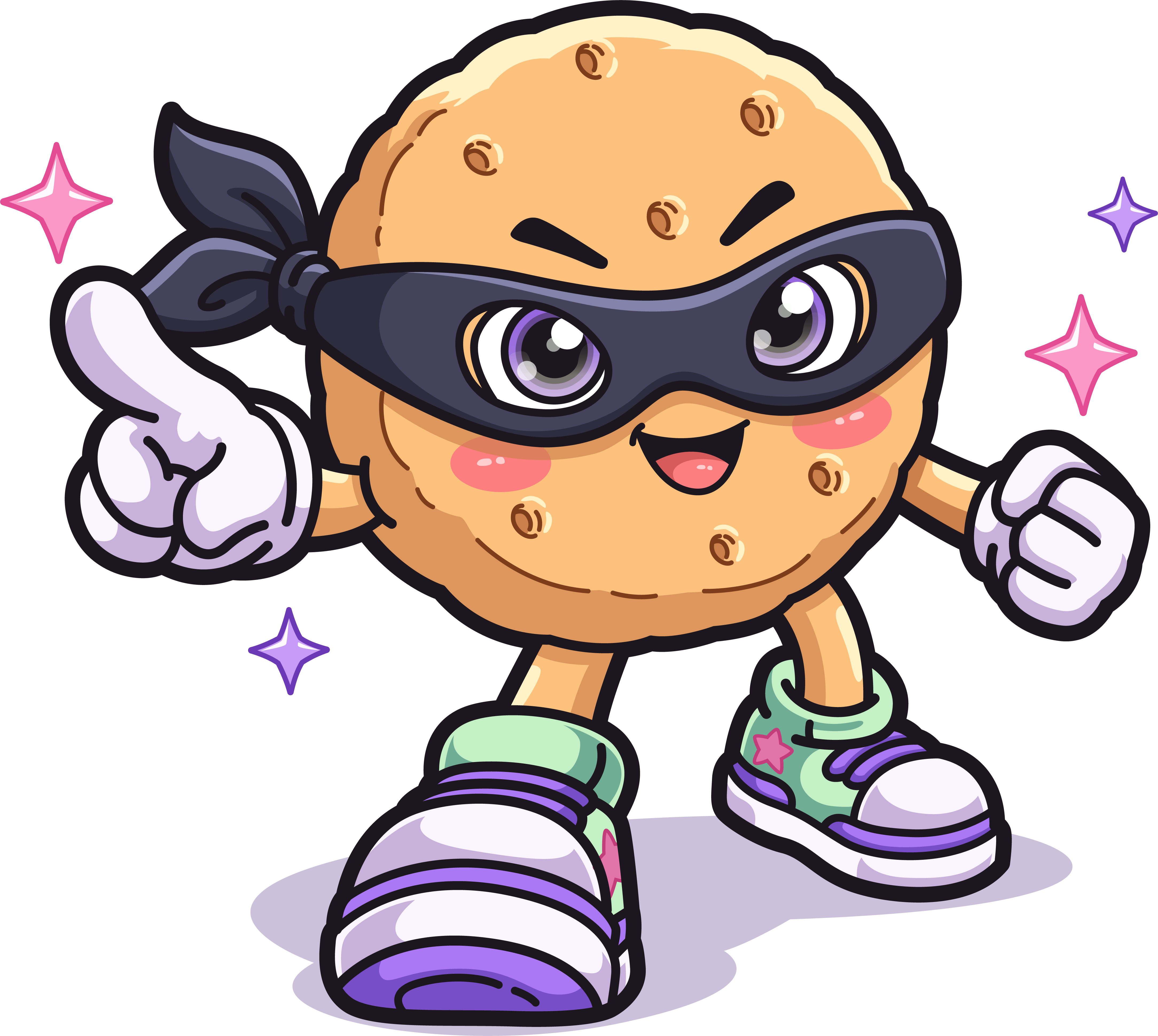 The Rogue Biscuits mascot — a small biscuit in a domino mask who is extremely pleased with themselves